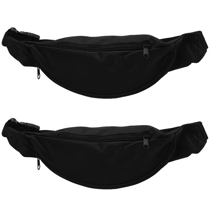 

2X Fanny Pack For Women Men Waist Bag Unisex Waist Bag Belt Bag Zipper Pouch Packs Black