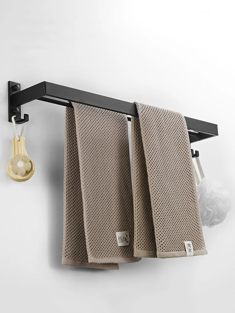 Wall Mount Towel Rack Bathroom Accessories Shower Room Holder Towel Hanger Double Towel Bar Hook Bathroom Shelf Space Aluminum