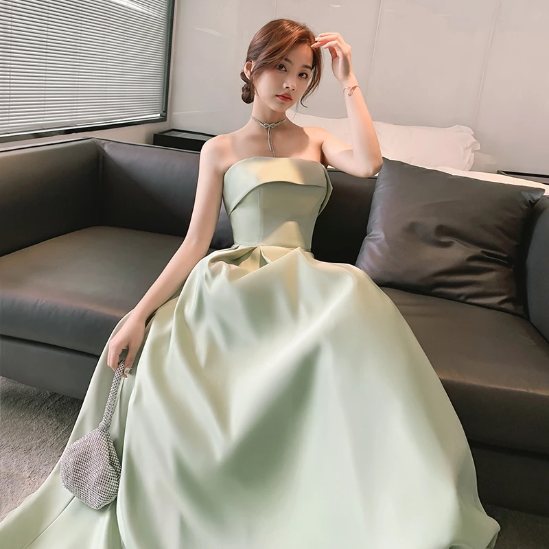 New Light grass green long sweat lady girl women princess bridesmaid banquet party ball dress performance gown