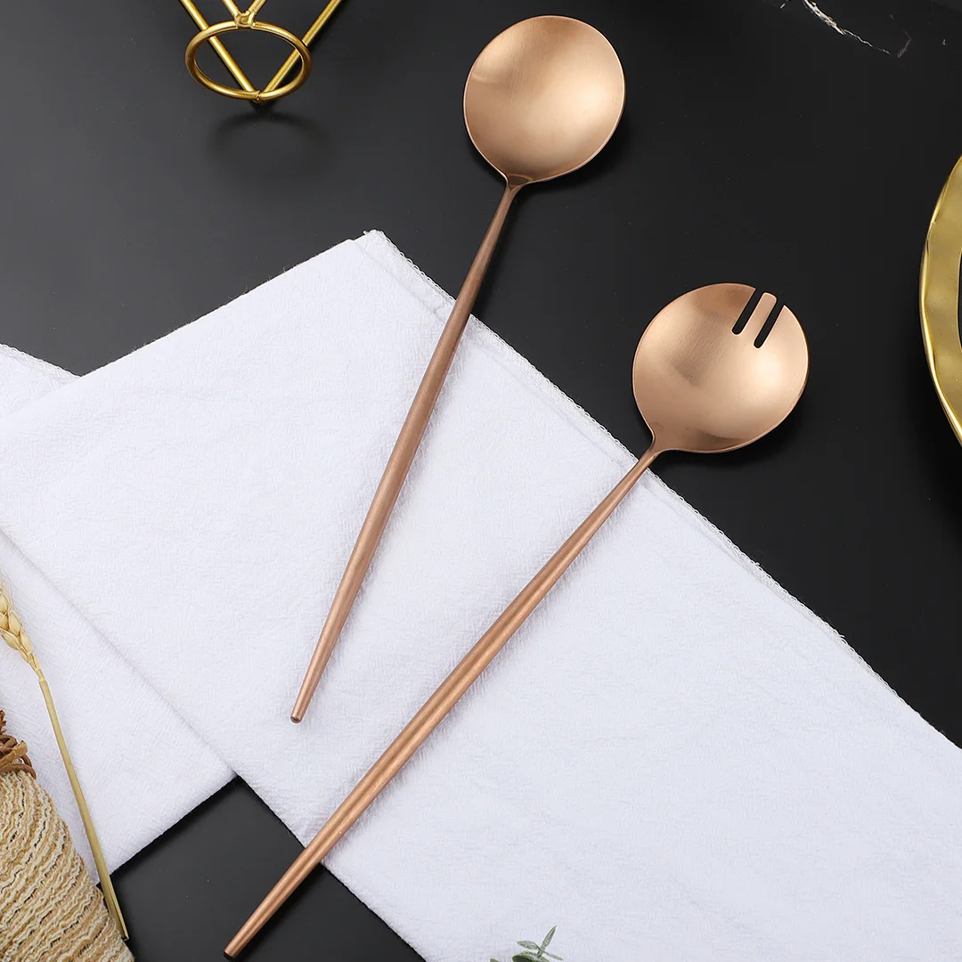 

Dinnerware Rosegold Cutlery Salad Distributing Dishes Fork Spoon Tableware Kitchen Utensils Service Salad Service Dropshipping