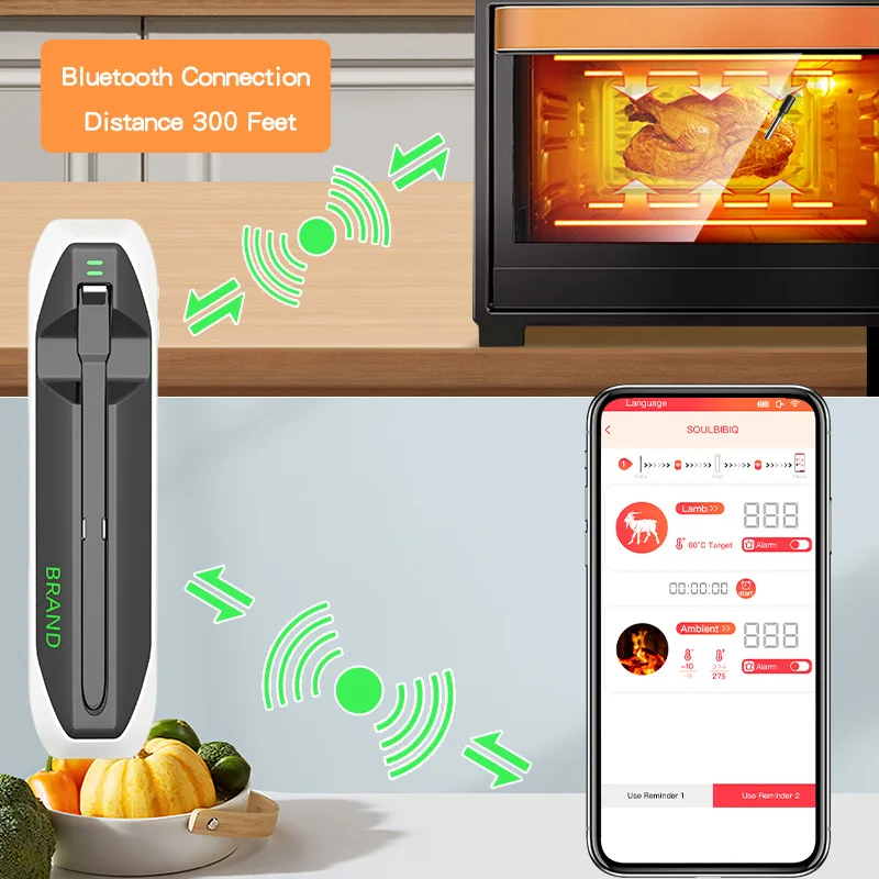 Wireless Meat Thermometer Remote Digital Kitchen Cooking Food Meat Tools Smart Digital Bluetooth Barbecue Thermometer