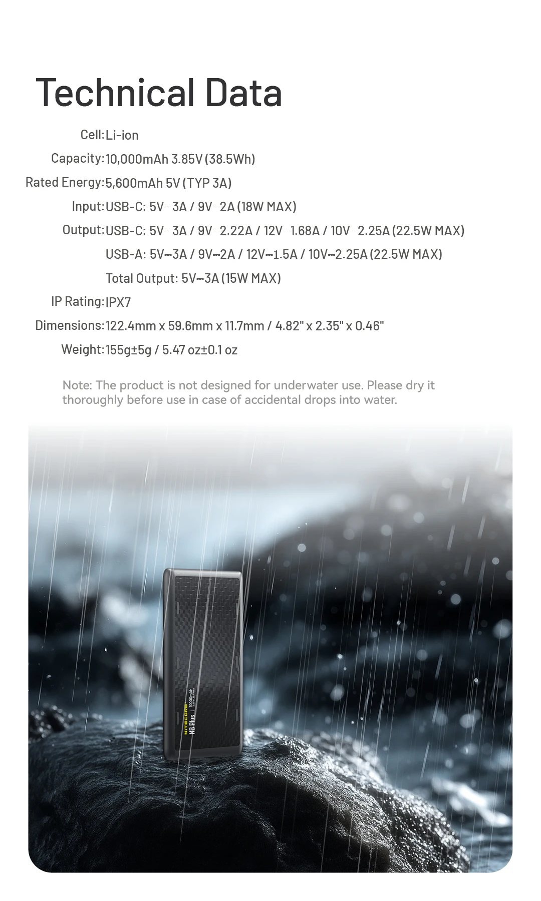 NITECORE 10000mAh NB Plus Power Bank 22.5W Max Output Mobile Powerbank Waterproo