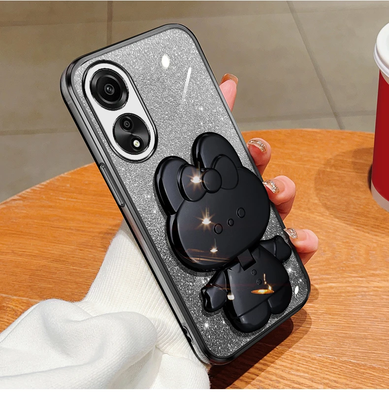 Étui souple avec support de miroir de maquillage, lapin à paillettes, A55, pour Oppo A36, A76, A32, A31, A93, A73, A53, A55, A35, A15, A38A54, A52, A92, 4G, 5G_voghion.com