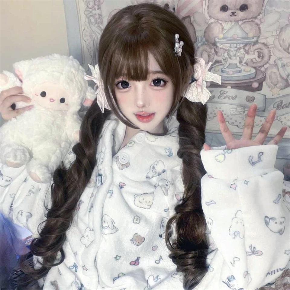 Brown Curly Synthetic Wig For Women With Bangs