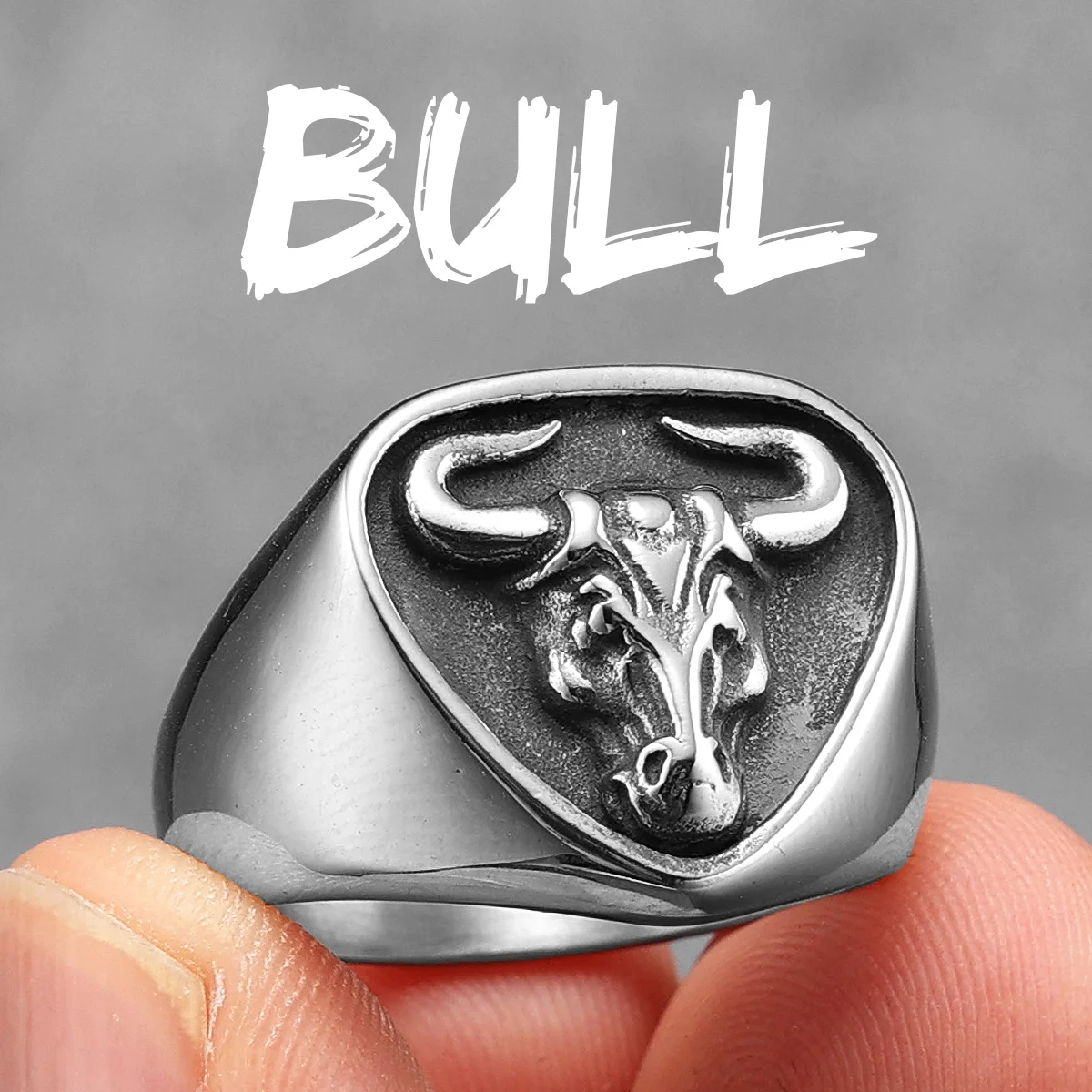 Fighting Bull Ring 316L Stainless Steel Men Rings Vintage Strong Power for Male Retro Biker Punk Jewelry Accessories Xmas Gift