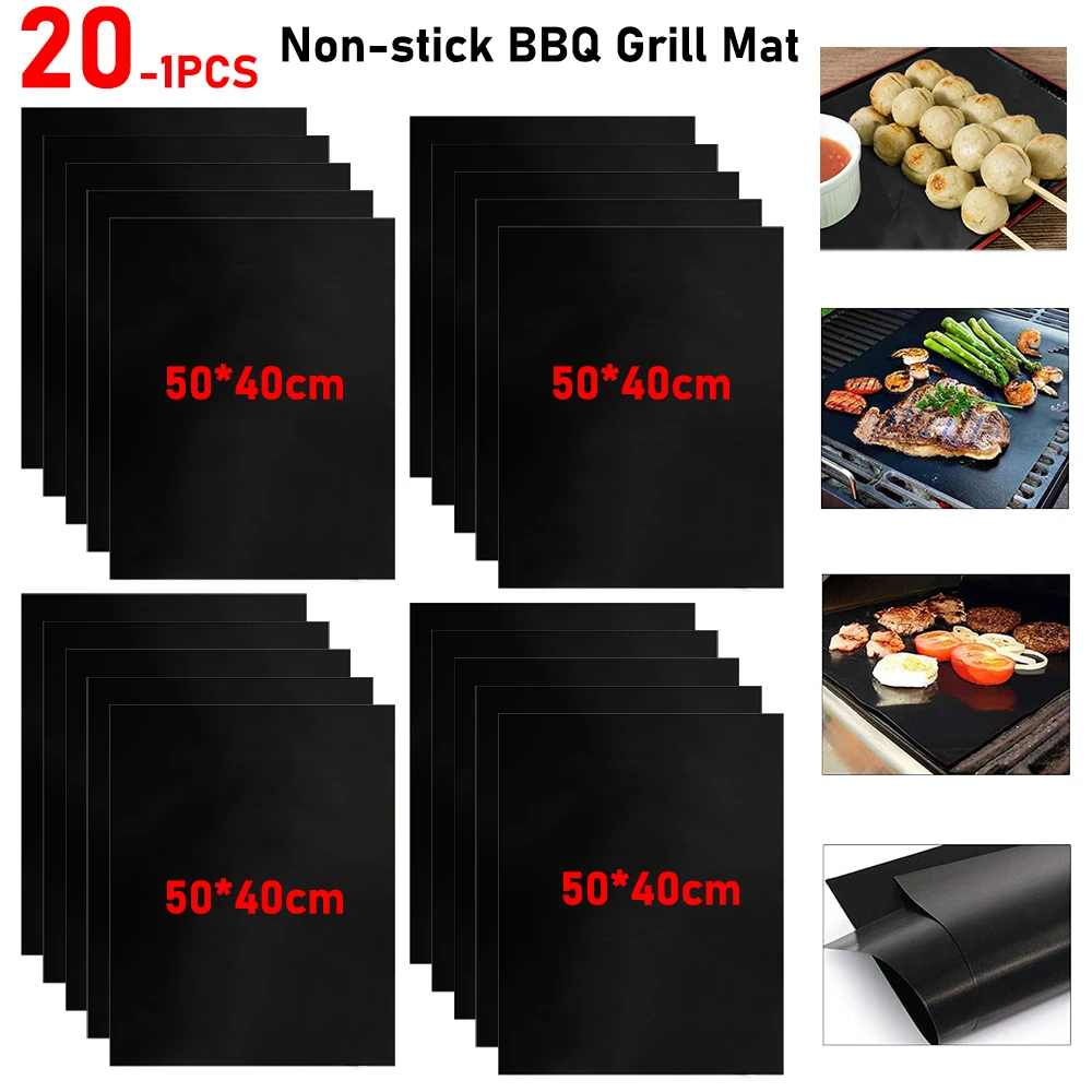 BBQ Grill Mat Grill Mat 20-1Pcs 50*40cm Non-stick BBQ Grill Mat Reusable Barbecue Outdoor Kitchen Baking Non Stick Pad Cooking Plate BBQ Mat Accessories