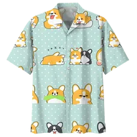 Cartoon Corgi Dog Graphic Hawaiian Shirt For Men Summer 3d Printed Animal Pets Short Sleeves Street Tops Lapel Button Blouse 2