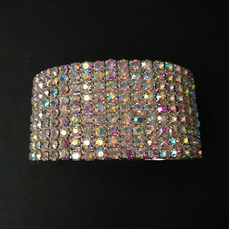 9-Row Rhinestone Stretch Beaded Crystal Bracelet Silver Plated and Gold Color Bridal Wedding for Women
