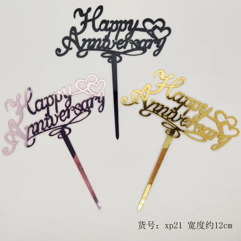 Happy Anniversary Theme Party Cake Toppers Gold Wedding Anniversary Cake Topper for Wedding Party Decorations
