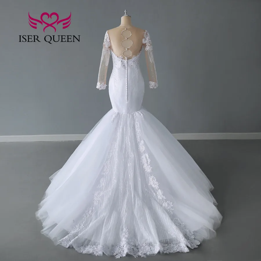 Full Sleeves Skin Color Tulle Mermaid Wedding Dresses New Lace Appliques Hollow Back Special Design Wedding Dress WX0285 wedding dresses