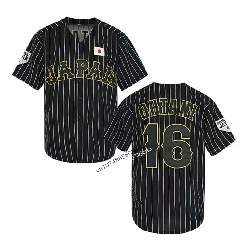 Baseball Jersey Japan 16 OHTANI Oversize Outdoor Sportswear Embroidery Sewing White Stripe Black Hip Hop Street Culture T-Shirts