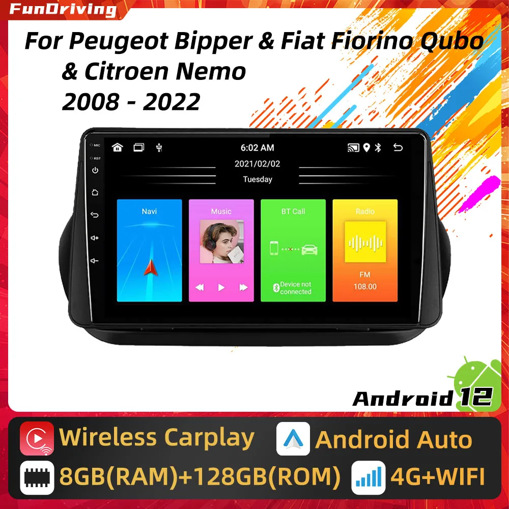 Per Peugeot Bipper Fiat Fiorino Qubo Per Citroen Nemo 2008 - 2022 Carplay Navigazione Gps 2 Din Android Autoradio Stereo Auto