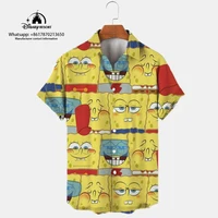 2024 Summer New Harajuku Casual Shirt Cute SpongeBob Cartoon Street Trend All-match Men's Lapel Short Sleeve Shirt 2