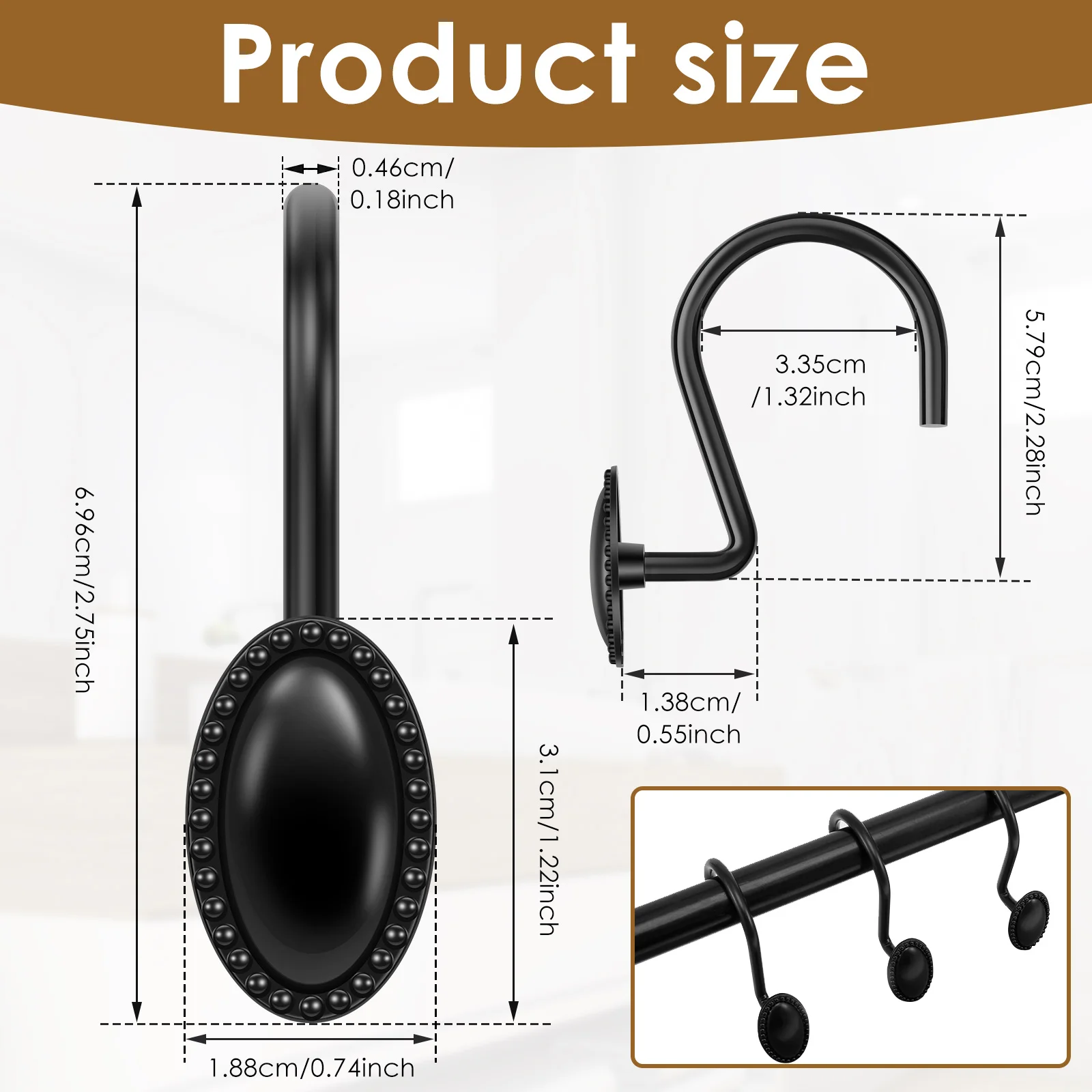 Shower Curtain Hooks Resin Rose Flower Decorative Rings Bathroom Baby Room Bedroom Living Room 12Pcs