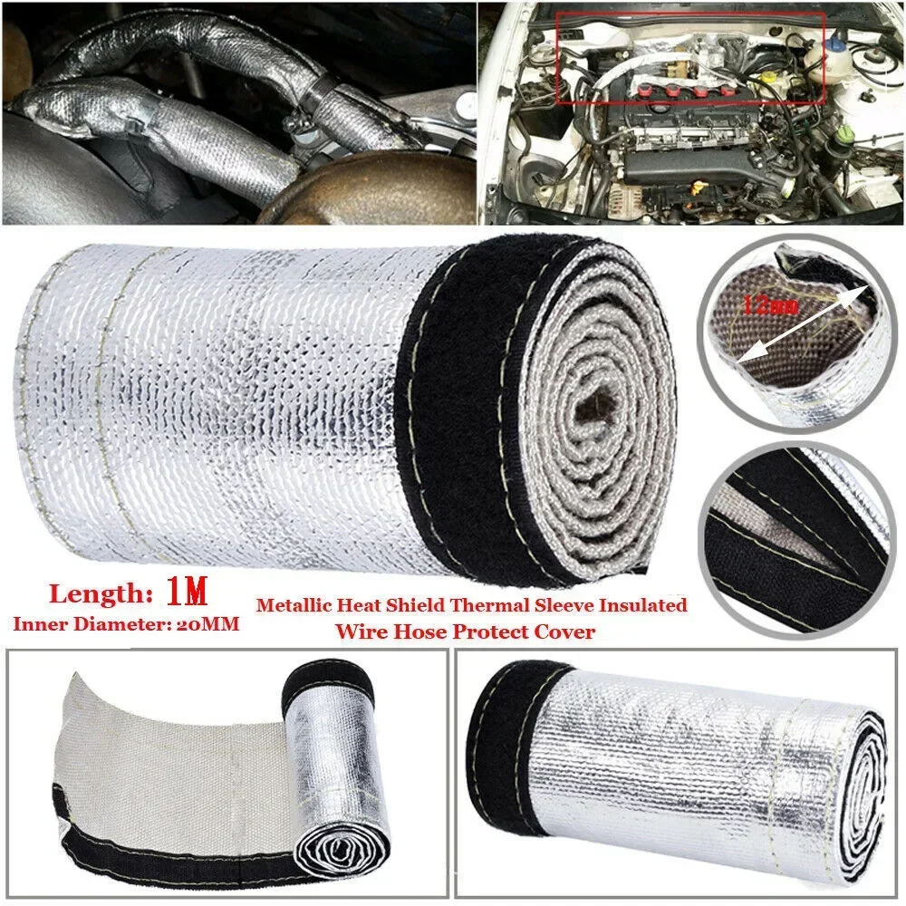 Metal Heat Shield Sleeve Insulated Wire Hose Cover Wrap Tube 12mm Aluminum Interior Accessories Sound Heat Insulation Cotton