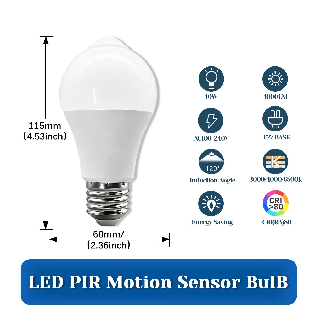 2개입 10W E27 모션센서 LED 전구 220V 120V LED 램프 CRI 80+ 자동 스마트 적외선 LED 전구 에너지 절약 전구 가정용