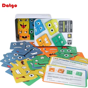 Kids Face Change Expression Puzzle Building Blocks Montessori Cube Table Game Toy Wooden Educational Toys for Children 1