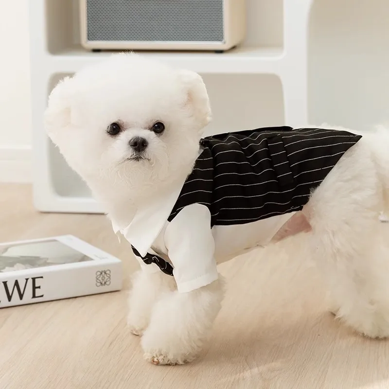 강아지 턱시도 강아지 원피스 테디 패션 셔츠, 강아지 두 다리 가디건, 요크셔 활 타이 조끼, 세트 여름 신상