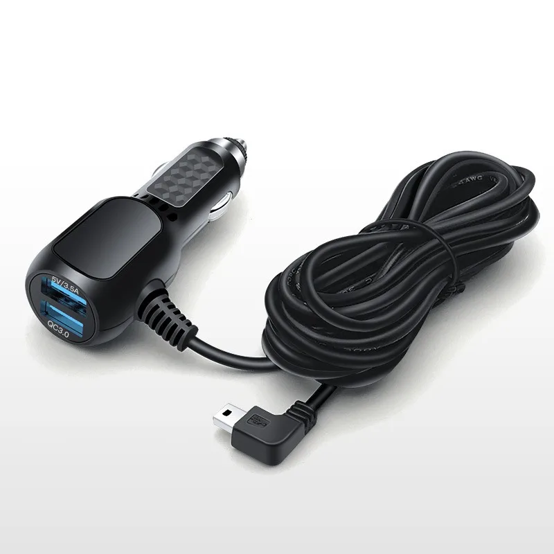 Dual-Port Fast Charger with Mini USB for Dash Cams and GPS Devices