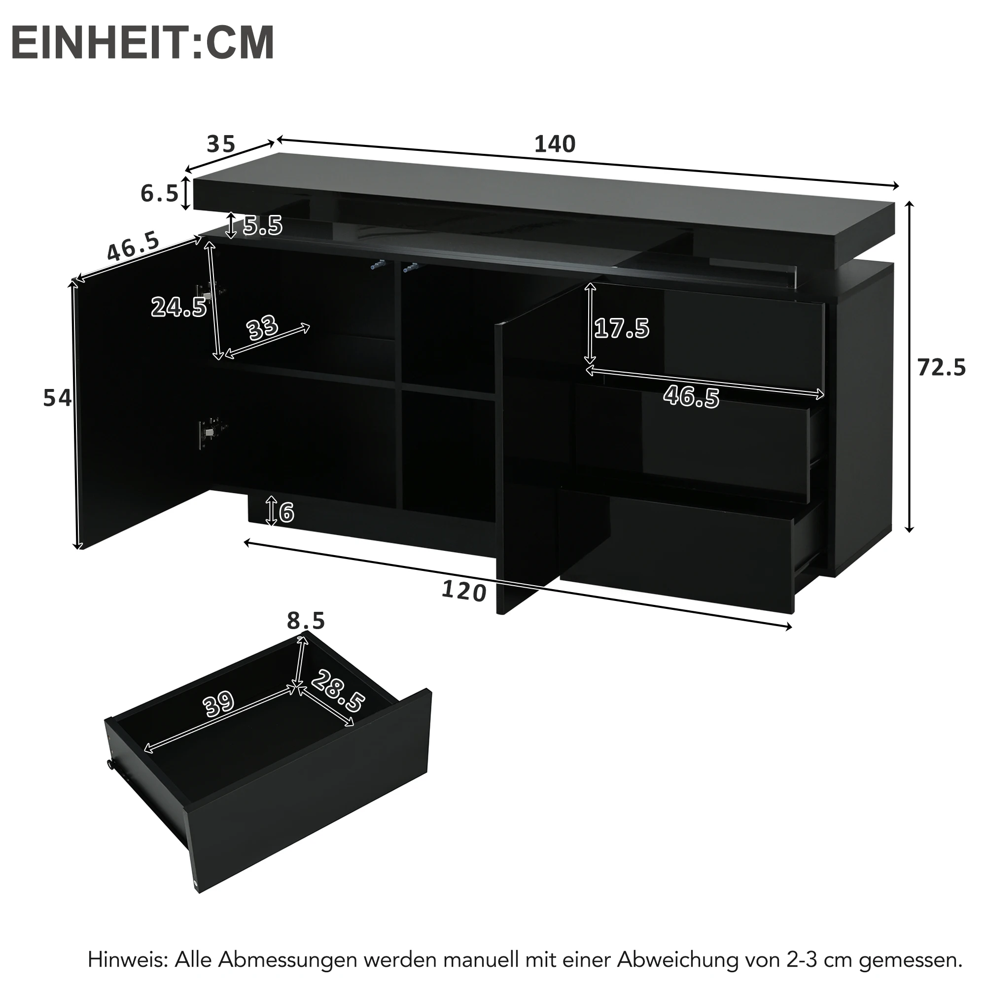 Modernes Sideboard für das Wohnzimmer, Sideboard, freistehender Schrank, Kommode, Highboard, Anrichte, Möbel mit – Detail 11