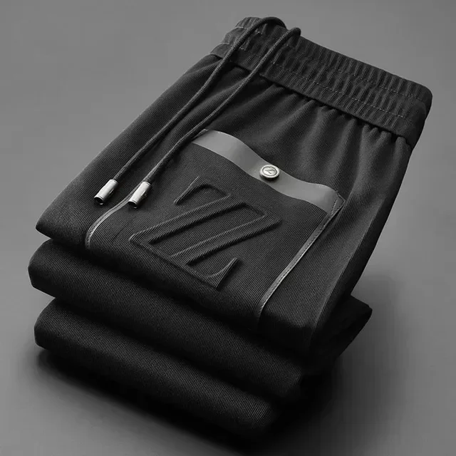New Men's Fine Embroidered Casual Pants, Tight Fit, Tied Feet, Sporty Fashion, High end Quality, Luxury Grade