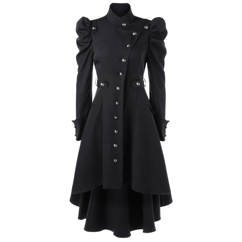 

Women Vintage Coat Steampunk Long Coat Gothic Overcoat Ladies Retro Jacket Luxury Dovetail Veste Femme Solid Slim Outerwear