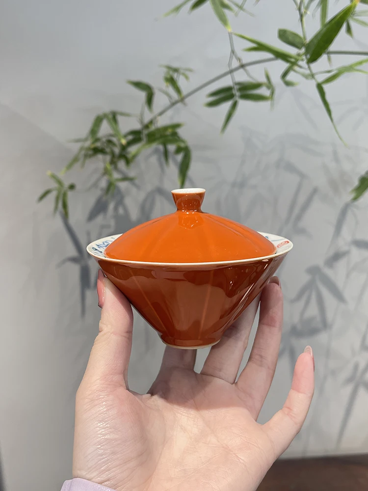 

Love Horse Orange Glaze Underhand Writing Poetry Bucket Hats Two Talented Cover Bowl Literati Tea Set Household Cover Bowl