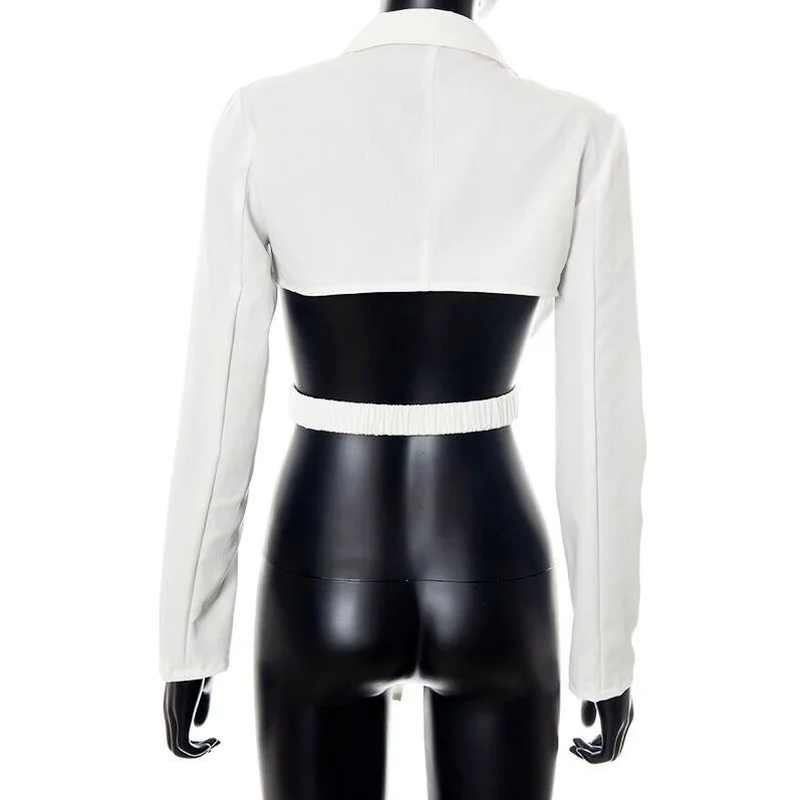 2024 Fall Women's Fashion Irregular Top Suit Black White Skinny New Pure Color Cross Long Sleeve Buttoned Hollow Backless Suit
