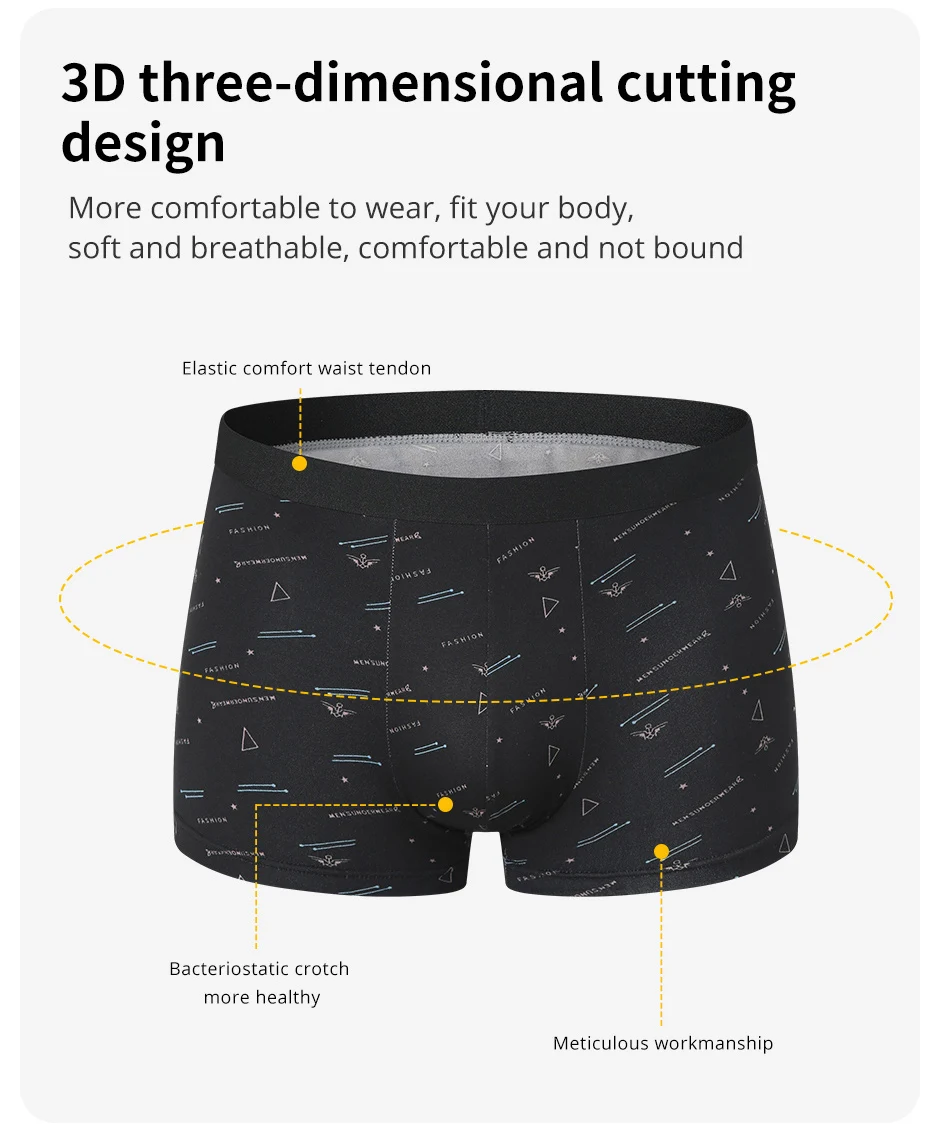 4er-Pack europäische und amerikanische Größe, bedruckte Boxer-Unterwäsche für Herren, bequeme Badehose, übergroße Unterwäsche-Shorts – Detail 5