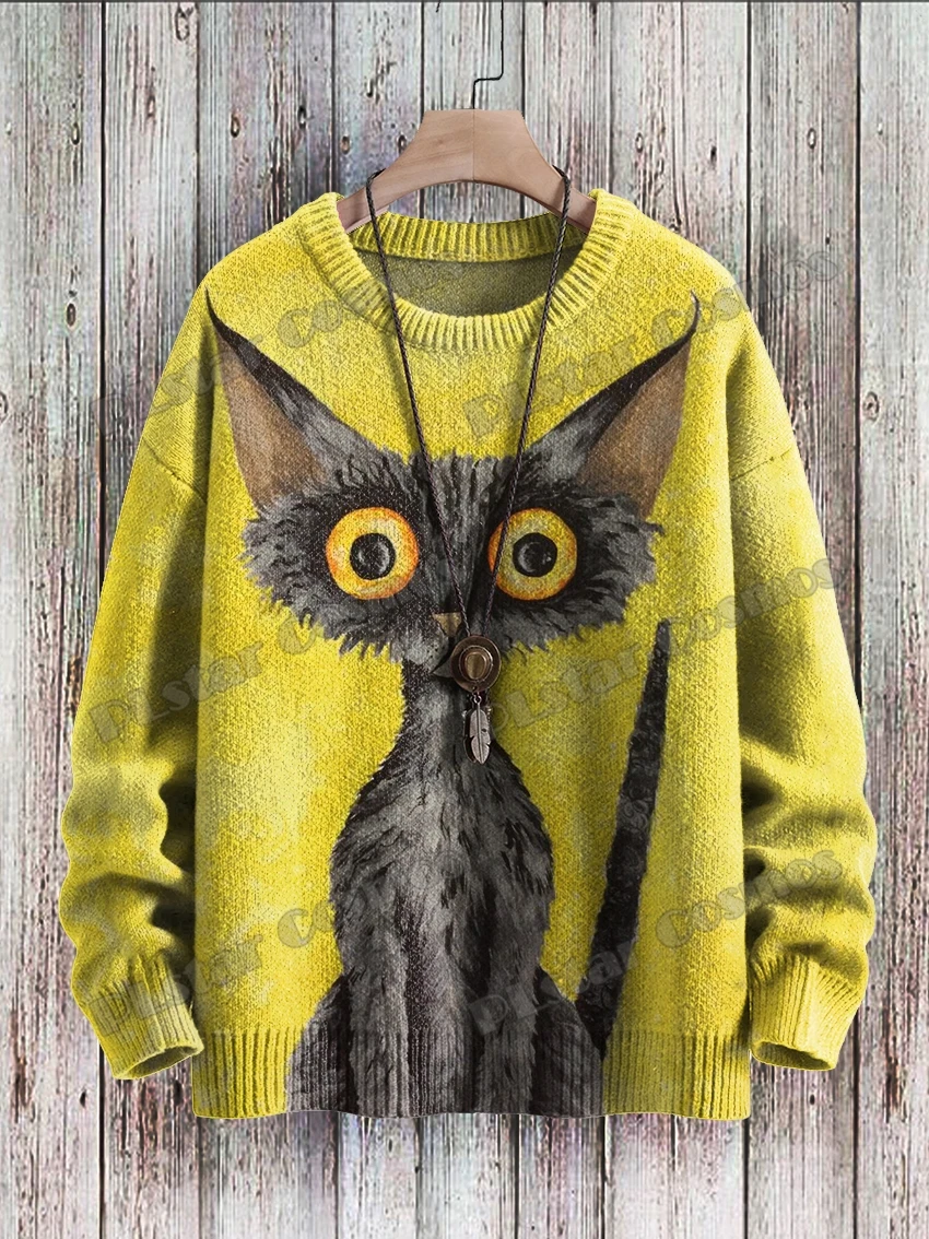 Retro Wellen & Retro Tinte Landschaft Malerei Muster 3d gedruckt Herren Strick pullover Winter lässig Strick pullover Pullover zzm76 – Detail 13