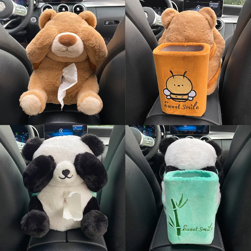 Cartoon Cute Car Tissue Box Creative Car Armrest Box Garbage Can 2 In 1 Tissue Bag Multi-functional Storage Bag For Home Office