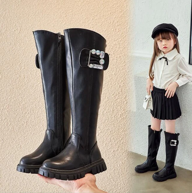 Girl Black OverTheKnee High Boots With Bow, Size36,, 54 OFF