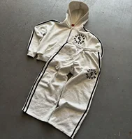 Street Zipper Hooded Sweatpants Suit Y2K Mens and Womens Two Piece American Hip Hop Embroidered Striped Casual Pants Sports Suit 1
