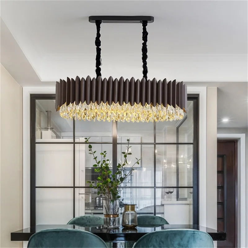

TEMAR Black Chandelier Rectangle Lamp Fixtures Postmodern Luxury Pendant Light Home LED Decorative for Living Dining Room