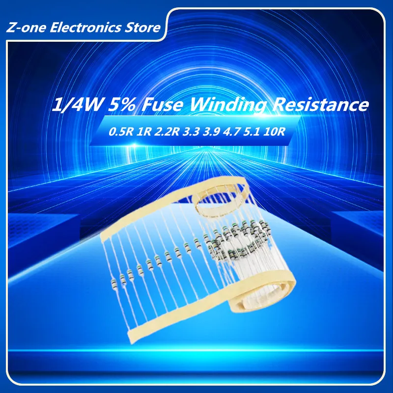 

20PCS/LOT 1/4W 5% 0.25W 0.5R 1R 2.2R 3.3R 4.7R 10R 0.5 1 2.2 3.3 3.9 4.7 5.1 10 ohm Wire Wound Resistor Fuse Winding Resistance