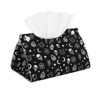 Gothic Skull Cat Moon Pattern Facial Tissue Box Cover Rectangular Waterproof PU Leather Tissue Holders for Home Office Car Decor 1