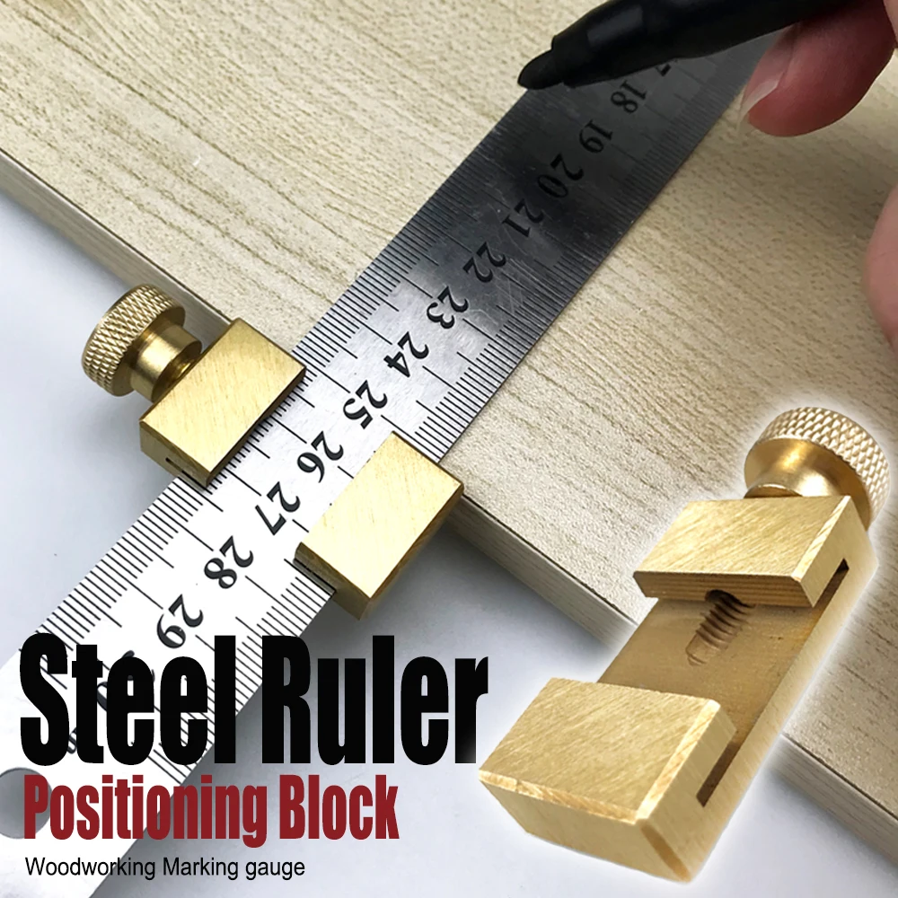 

Steel Ruler Positioning Block Brass Steel Ruler Limit Adjustment Block High Hardness Woodworking Scribing Positioning Tools