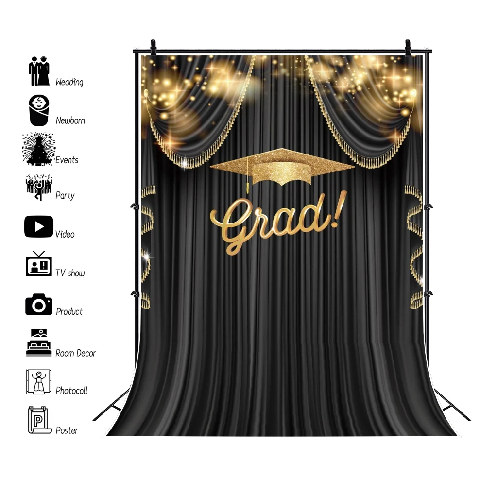 Graduation Decorations Grad Backdrop With Black And Gold Ballons, Class Of 2025 Photoshoot Background Congratulate Grad Celebration Prom Party Bannner - View #5