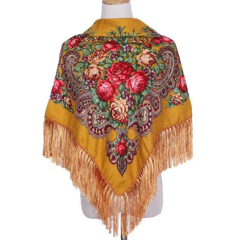 Retro Printed Scarf Winter Boho Shawl Autumn And Winter Warm Cotton Russian Women'S Shawl Ethnic Style Tassel Scarf Shawl 1pc 2