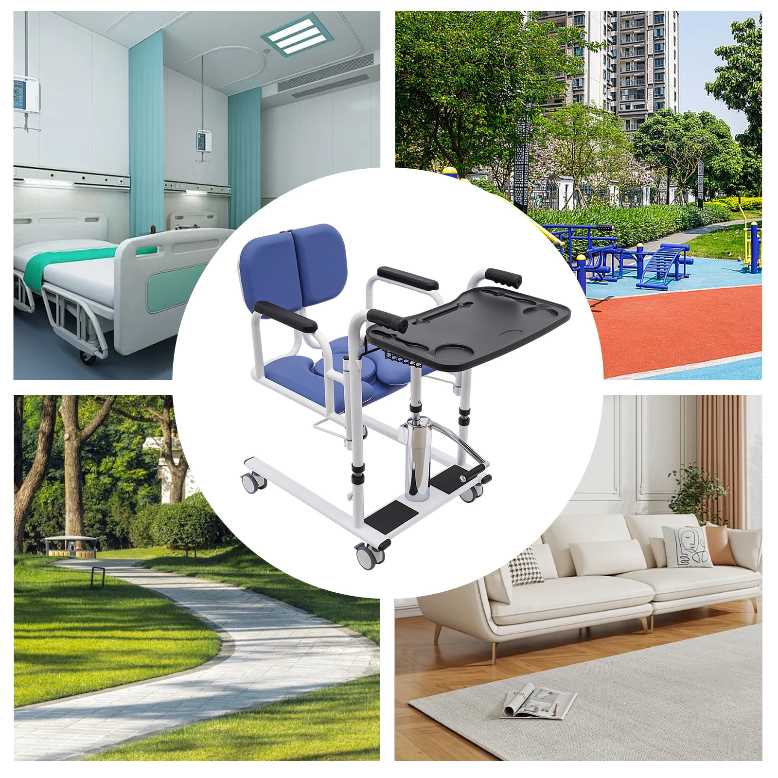 Hydraulic Patient Lift Transfer Chair, 330.7Lbs Nursing Wheelchair for Car, Aid Elderly 180° Split Seat Bathroom Bedside Commode 5