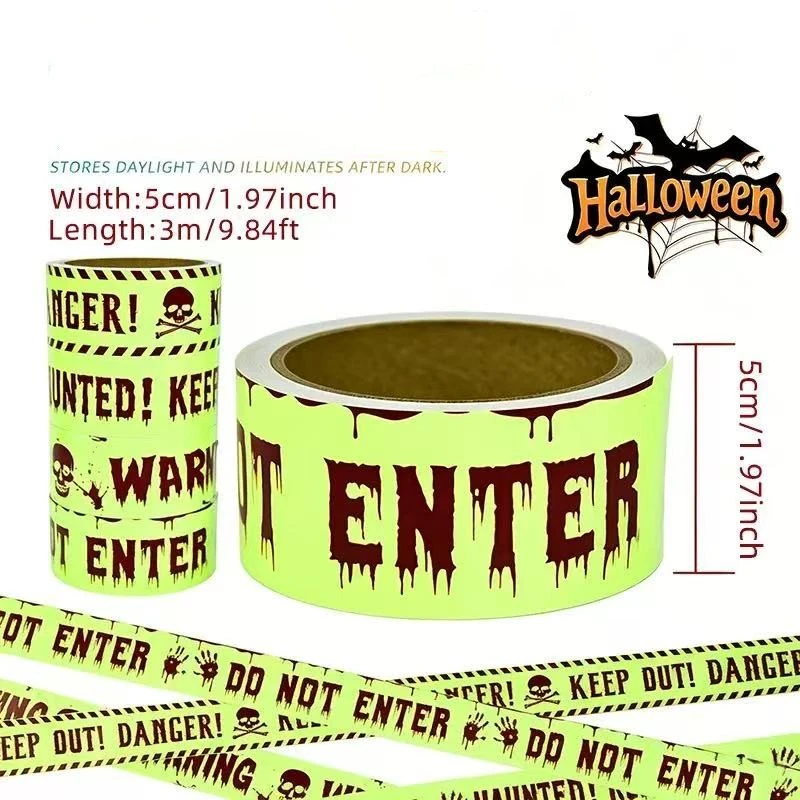 Glow-in-the-Dark Yellow Halloween Decoration Tape - Non-Adhesive