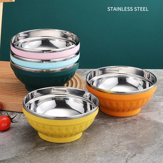 Double Wall Cute Children Soup Bowl Kitchen Stainless Steel Steamed Rice  Fruit Bowls Metal Camping Tableware for Food Container - AliExpress