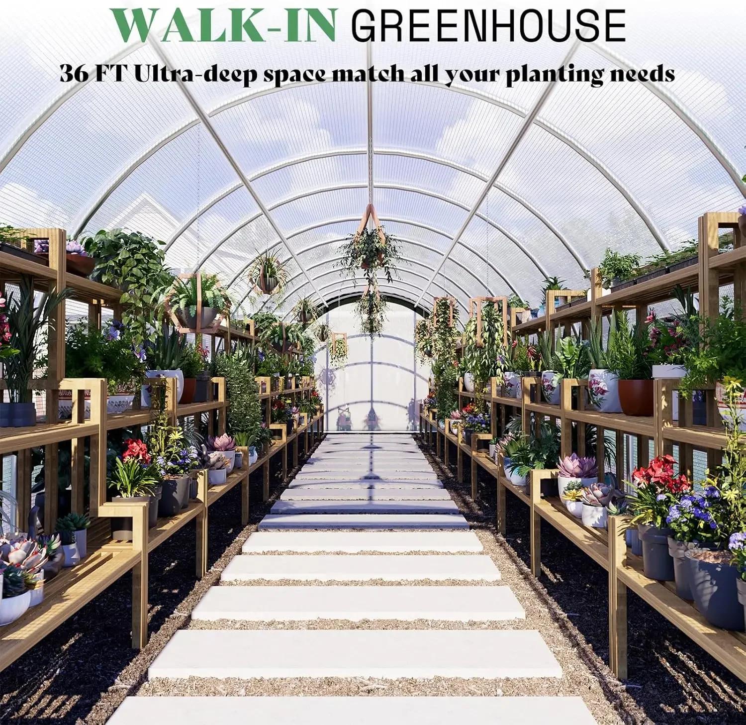 36x9.7x7 FT Large Walk-in Tunnel Greenhouses for Outdoors with Watering System 2 Zipper Doors, Heavy Duty Greenhouse Upgraded