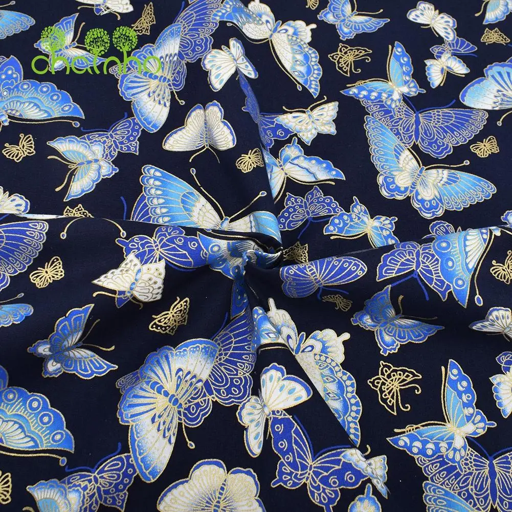 Chainho,Printed Plain Weave Cotton Fabric,Patchwork Cloth,DIY Quilting Sewing Material,Bronzing Series Textile,20x25cm,15CD38