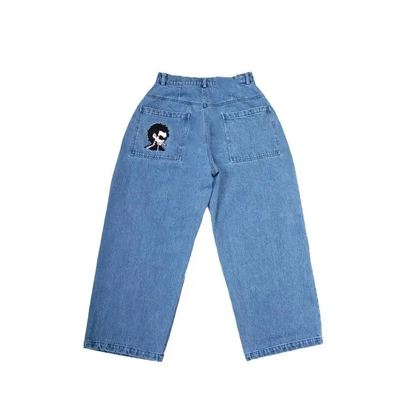 Korean Fashion New Fashion Print Y2k Men High Street Vintage Hip Hop Denim Pants Casual Straight Wide Leg Jeans for Men