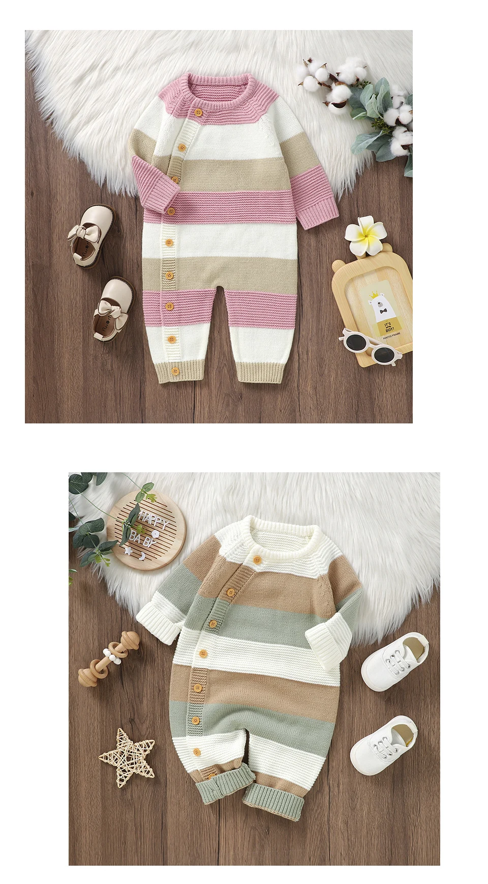 Baby Stram pler Herbst Rundhals ausschnitt Langarm Strick Neugeborene Jungen Overalls einteilig Winter Kleinkind Unisex Spiel anzüge 0-18m tragen – Detail 9