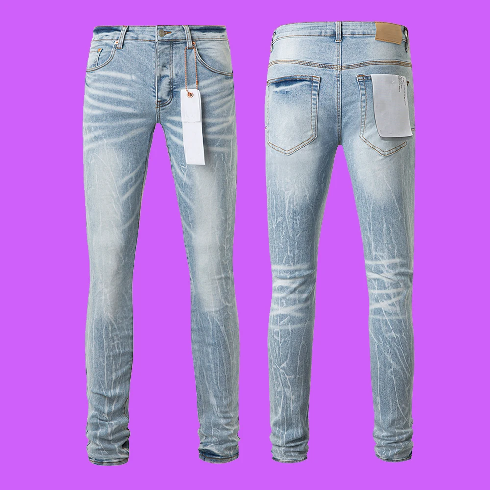

Purple roca Jeans brand Resin Knee Slit Low Rise Skinny Men Jeans American High Street New Fashion Trend Jeans Man pants