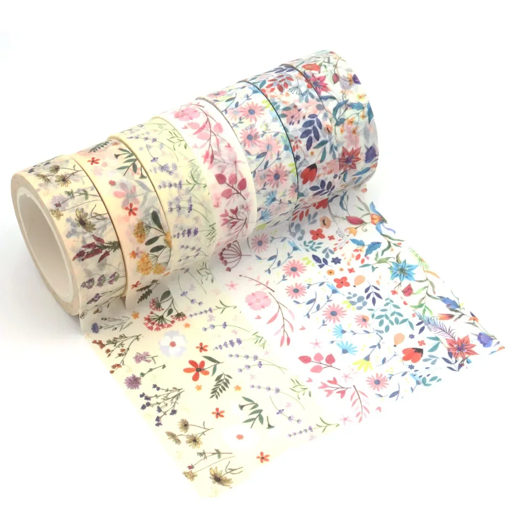 Ruban adhésif en papier japonais Washi pour bricolage, fleurs roses, rubans de masquage, autocollants décoratifs, 1.5cm x 10m, 1 pièce