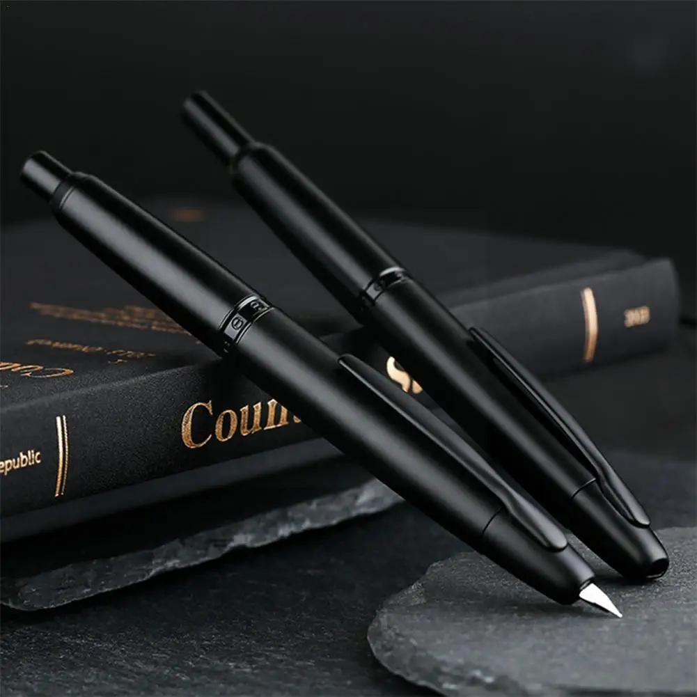 

MAJOHN A1 Press Fountain Pen Retractable EF Nib 0.4mm Metal Matte Black Writing Ink Pen With Converter For Students Gifts Z5D7