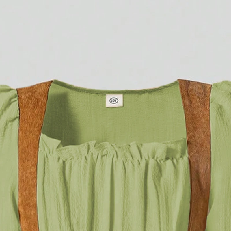 2023 herbst Neue Kinder Kleidung Mädchen Prinzessin Kleid Einfarbig Beige Quadrate Kragen Langarm Strappy A-line Kleid Für Mädchen – Detail 11